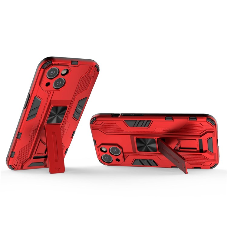 For iPhone 14 Plus 6.7 inch Shockproof Hard PC+Soft TPU Cell Phone Cover Camera Protection Kickstand Back Case - Red