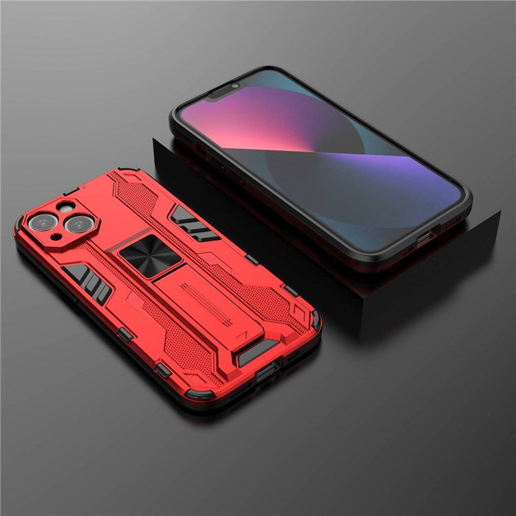 For iPhone 14 Plus 6.7 inch Shockproof Hard PC+Soft TPU Cell Phone Cover Camera Protection Kickstand Back Case - Red