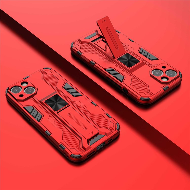 For iPhone 14 Plus 6.7 inch Shockproof Hard PC+Soft TPU Cell Phone Cover Camera Protection Kickstand Back Case - Red