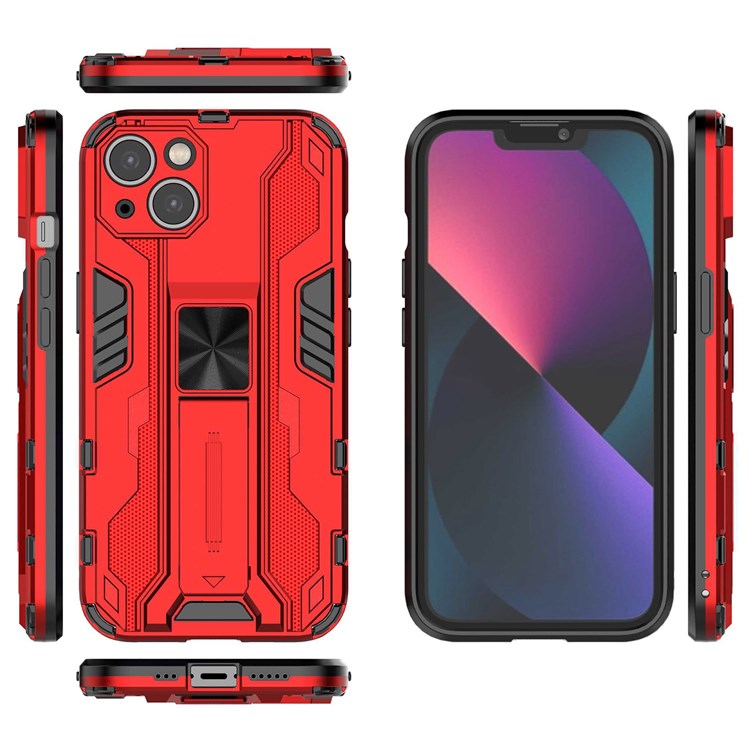 For iPhone 14 Plus 6.7 inch Shockproof Hard PC+Soft TPU Cell Phone Cover Camera Protection Kickstand Back Case - Red