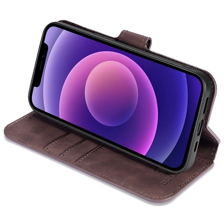 DG.MING For iPhone 14 Plus 6.7 inch Anti-scratch PU Leather Wallet Phone Case Stand Retro Style Magnetic Closure Phone Cover - Coffee