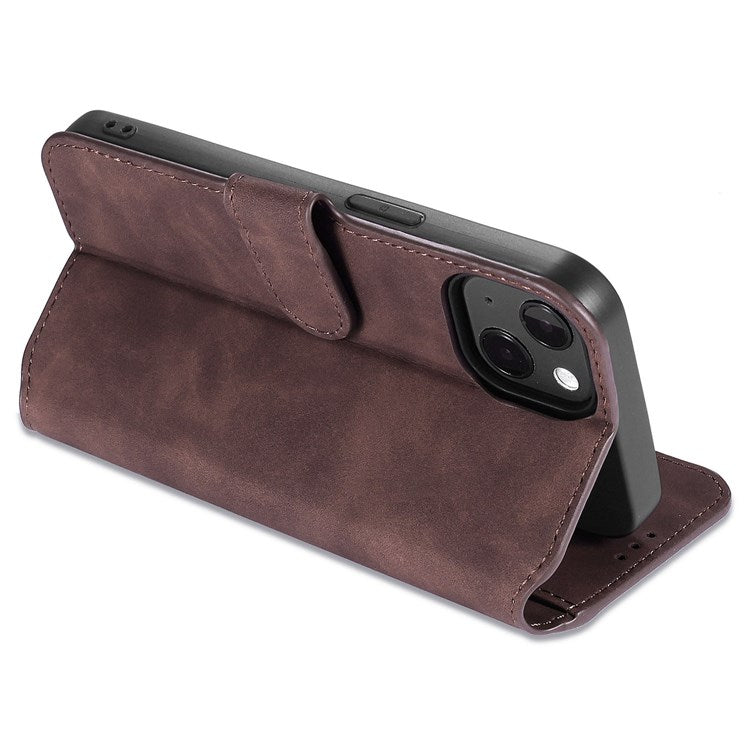 DG.MING For iPhone 14 Plus 6.7 inch Anti-scratch PU Leather Wallet Phone Case Stand Retro Style Magnetic Closure Phone Cover - Coffee