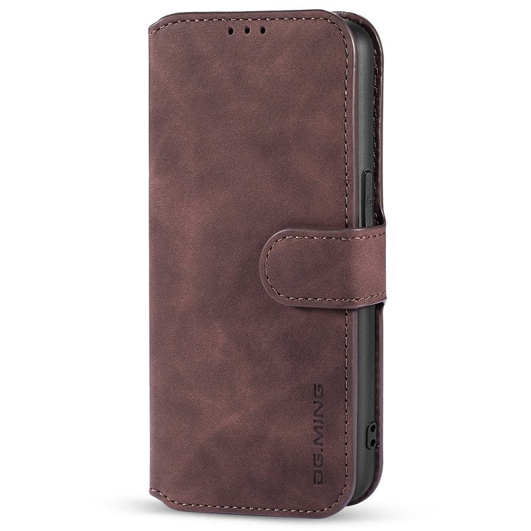 DG.MING For iPhone 14 Plus 6.7 inch Anti-scratch PU Leather Wallet Phone Case Stand Retro Style Magnetic Closure Phone Cover - Coffee