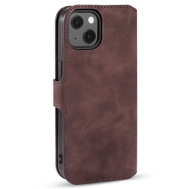 DG.MING For iPhone 14 Plus 6.7 inch Anti-scratch PU Leather Wallet Phone Case Stand Retro Style Magnetic Closure Phone Cover - Coffee