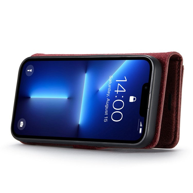 DG.MING For iPhone 14 Pro 6.1 inch 2-in-1 Detachable Cover Magnetic Absorption Stand Flip Folio Split Leather Wallet Case - Red