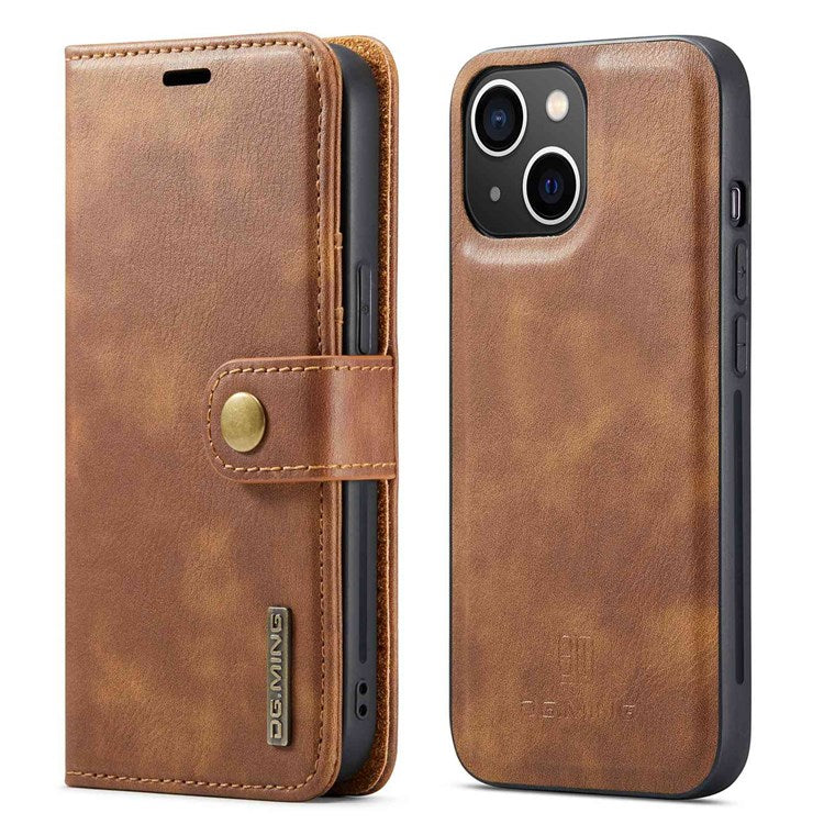 DG.MING For iPhone 14 Plus 6.7 inch Split Leather Magnetic Detachable Flip Case Stand Feature Purse Protection Wallet Cover - Brown