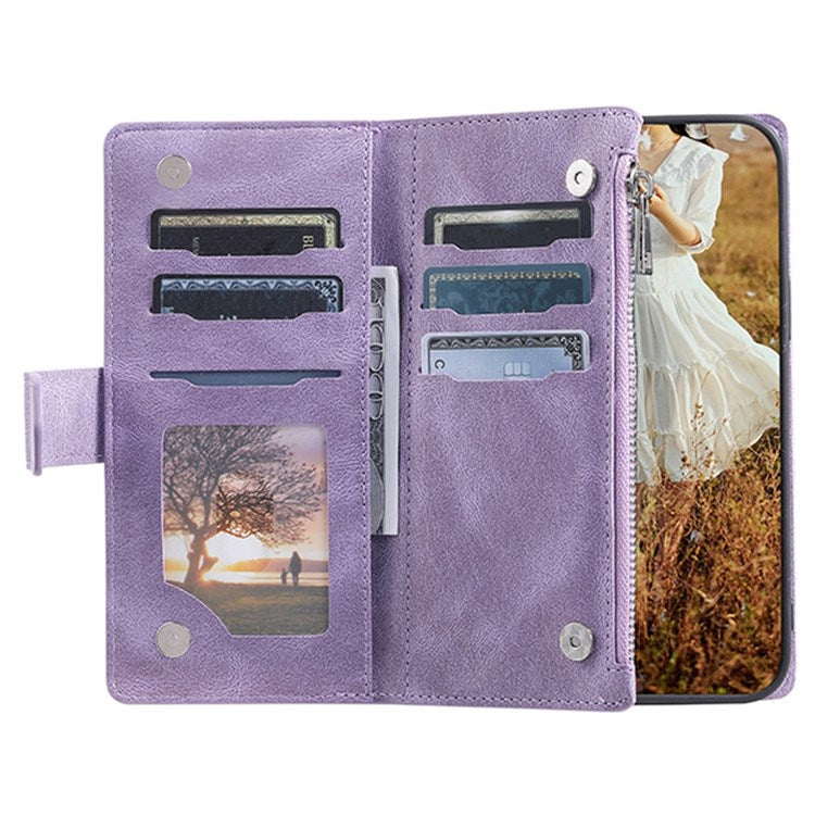 005 Style Smartphone Cover for Xiaomi Redmi Note 11 4G (Qualcomm) / Note 11S 4G, Rhombus Texture PU Leather Zipper Pocket Stand Wallet Case with Strap - Purple