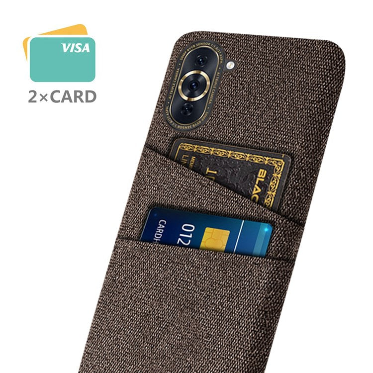 For Huawei nova 10 Pro 4G Cellphone Protector Soft Touch Cloth Texture PC Back Cover with Dual Card Holder - Brown