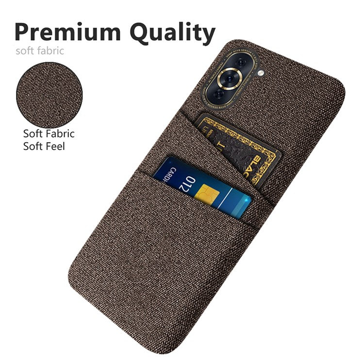 For Huawei nova 10 Pro 4G Cellphone Protector Soft Touch Cloth Texture PC Back Cover with Dual Card Holder - Brown