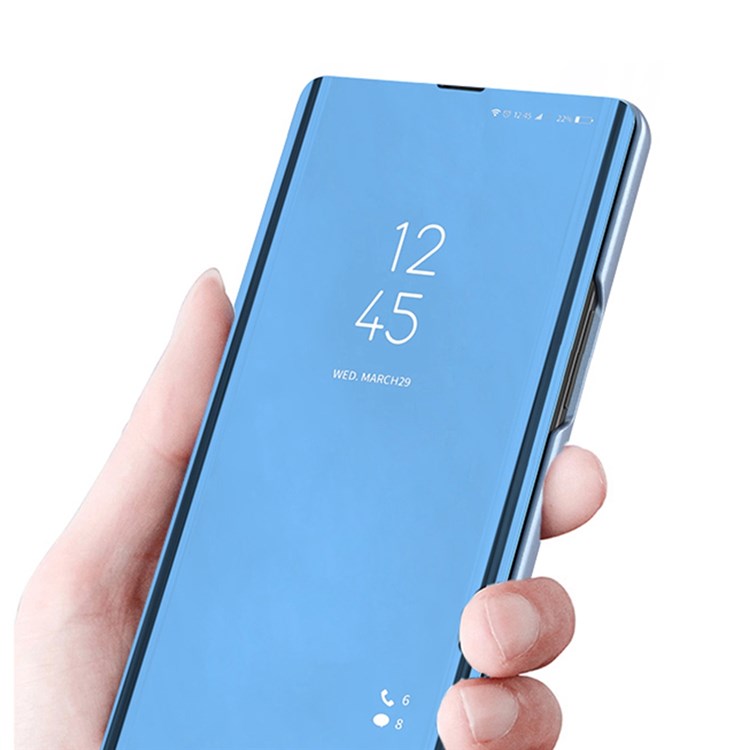 For iPhone 14 6.1 inch PU Leather Supporting Stand Phone Case View Window Electroplate Mirror Surface Phone Anti-scratch Cover - Black