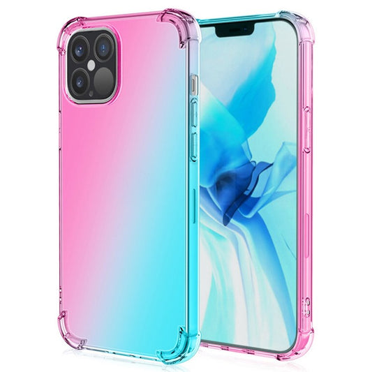 For iPhone 14 6.1 inch Gradient Design Anti-fall Protection TPU Soft Edge Bumper with Reinforced Corners Cellphone Cover - Pink / Green
