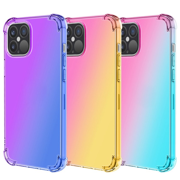 For iPhone 14 6.1 inch Gradient Design Anti-fall Protection TPU Soft Edge Bumper with Reinforced Corners Cellphone Cover - Pink / Green