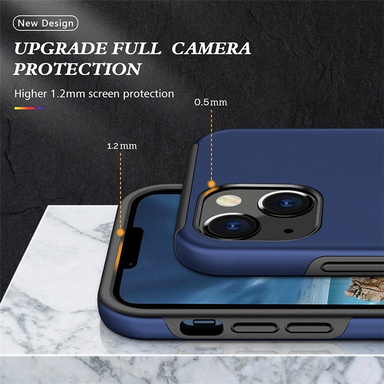 For iPhone 14 Plus 6.7 inch Hard PC+Soft TPU Hybrid Case Ring Car Mount Kickstand Protective Phone Cover - Blue