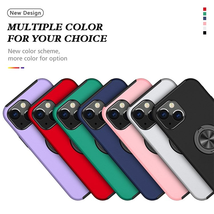 For iPhone 14 Plus 6.7 inch Hard PC+Soft TPU Hybrid Case Ring Car Mount Kickstand Protective Phone Cover - Blue