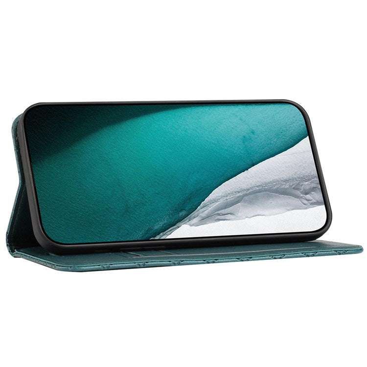 For iPhone 14 6.1 inch Drop-proof Phone Cover Stand Rhombus Pattern Litchi Texture Auto-absorbed RFID Blocking Wallet Case - Green