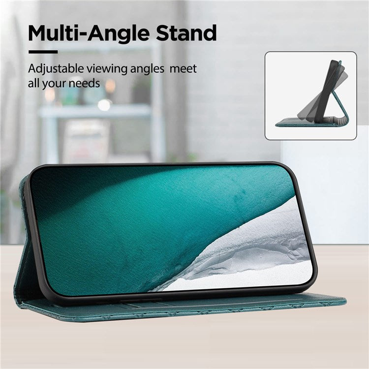 For iPhone 14 6.1 inch Drop-proof Phone Cover Stand Rhombus Pattern Litchi Texture Auto-absorbed RFID Blocking Wallet Case - Green