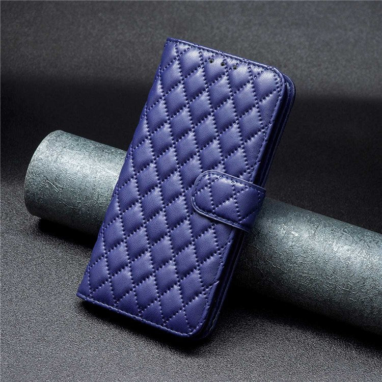 BINFEN COLOR For Motorola Moto G31 4G / G41 4G BF Style-14 Matte Phone Case Imprinted Rhombus Pattern PU Leather Wallet Stand Cover - Blue