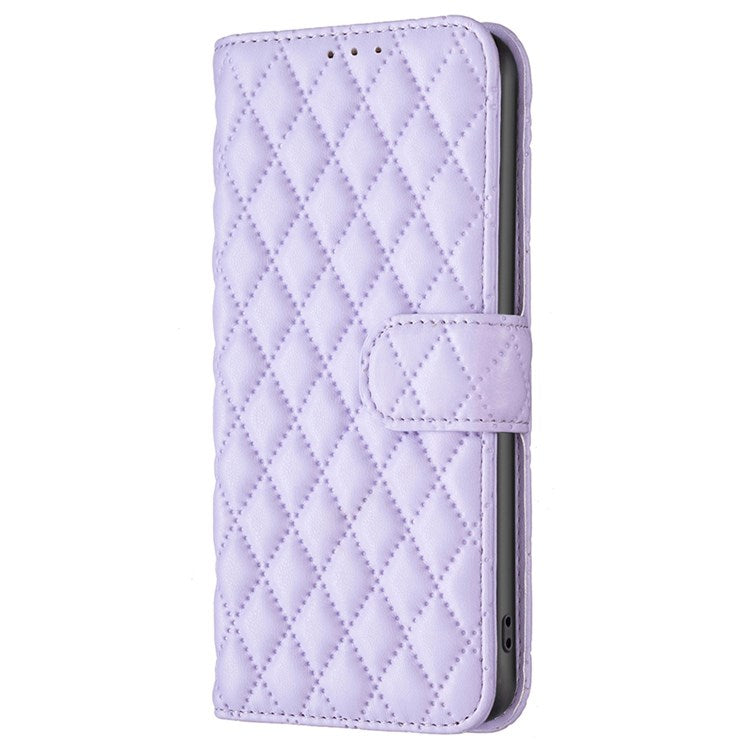 BINFEN COLOR For Motorola Moto G31 4G / G41 4G BF Style-14 Matte Phone Case Imprinted Rhombus Pattern PU Leather Wallet Stand Cover - Purple