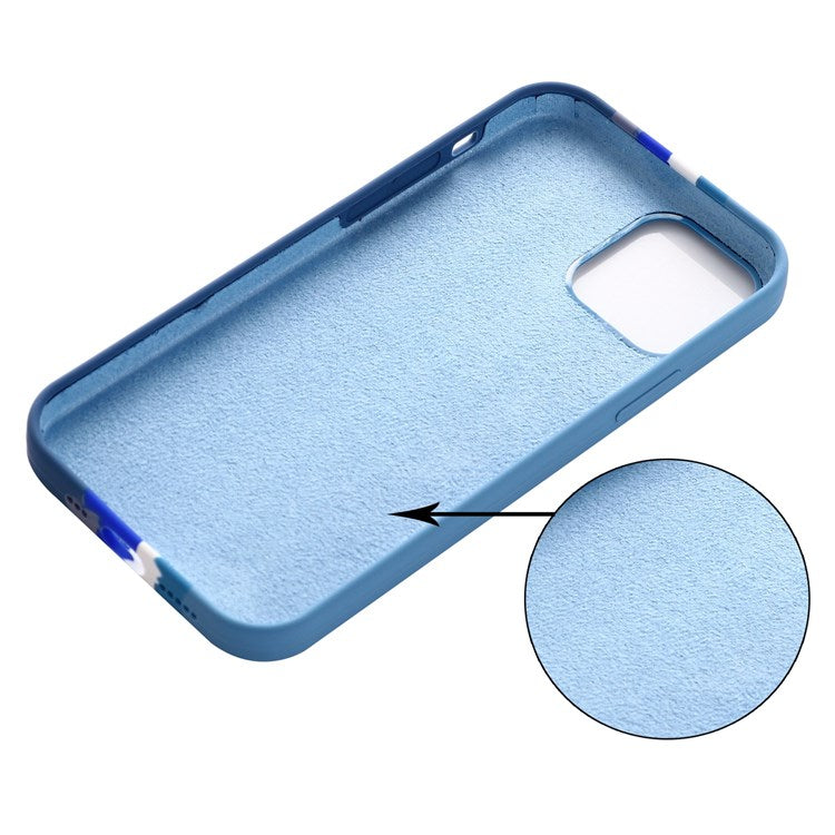 For iPhone 14 6.1 inch Rainbow Design Liquid Silicone Phone Cover Protective Back Case - Blue