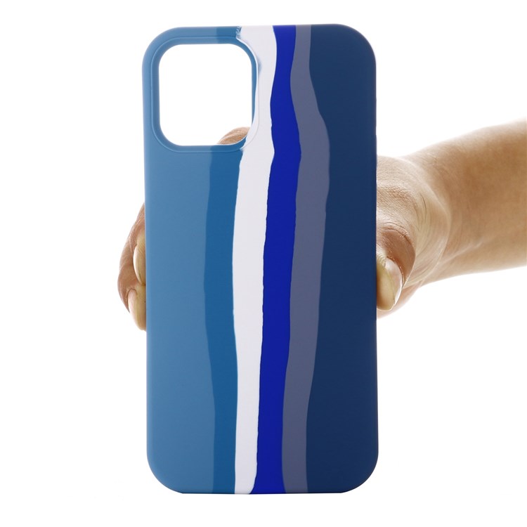 For iPhone 14 6.1 inch Rainbow Design Liquid Silicone Phone Cover Protective Back Case - Blue