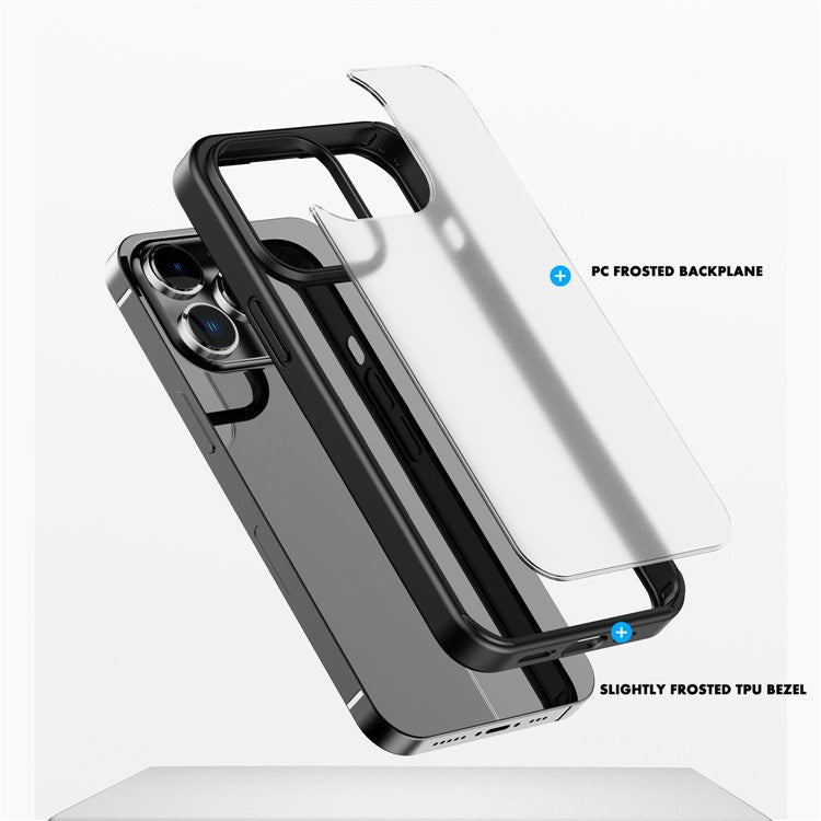 IPAKY for iPhone 14 Pro 6.1 inch PC + TPU Hybrid Phone Cover Matte Drop-proof Protective Case Support Wireless Charging - Blue