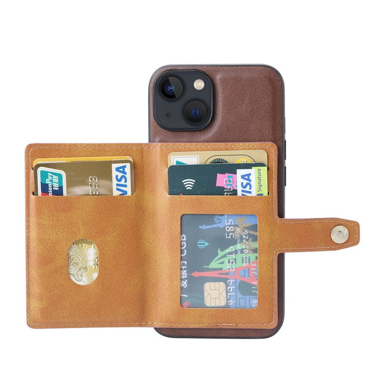 PU Leather Coated TPU Case for iPhone 14 6.1 inch, Kickstand Function Card Slot Design Anti-wear Protective Cover - Green