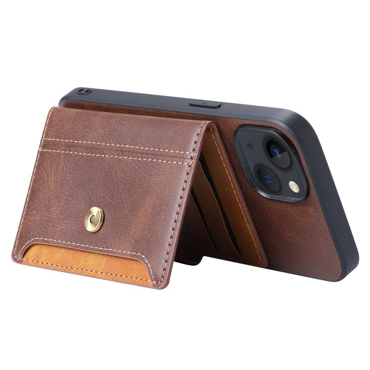PU Leather Coated TPU Case for iPhone 14 6.1 inch, Kickstand Function Card Slot Design Anti-wear Protective Cover - Green