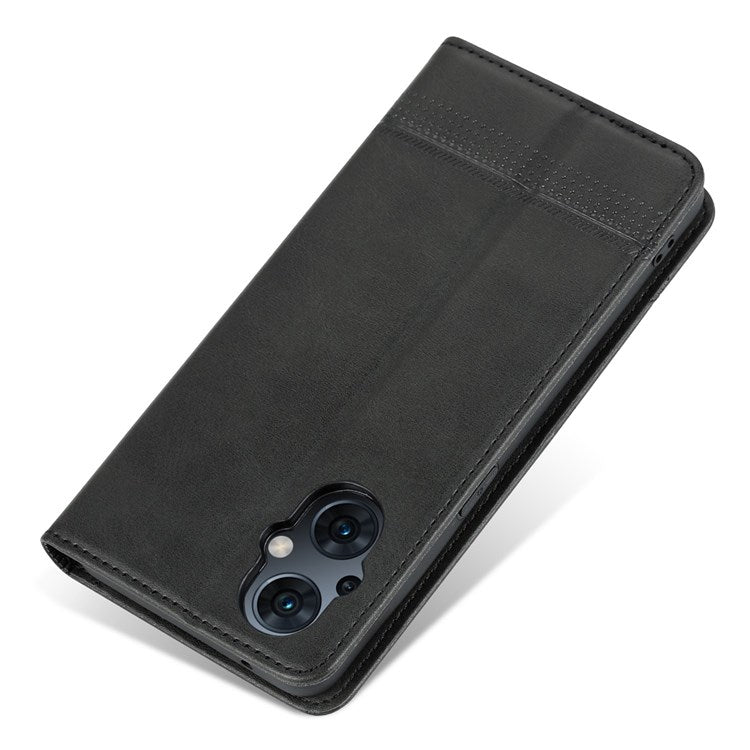 AZNS For Oppo Reno8 Lite 5G Magnetic Auto Closing PU Leather Viewing Stand Flip Cover Wallet Phone Case - Black
