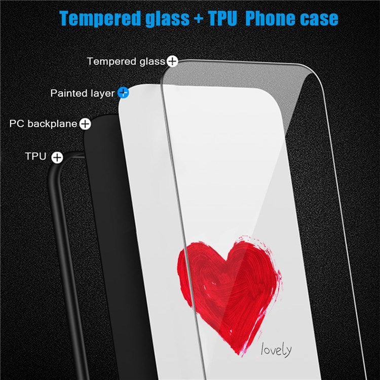 For iPhone 14 Pro 6.1 inch Protective Shell, Pattern Printing Tempered Glass Phone Case Hard PC+Soft TPU Cellphone Cover - For Love / Black