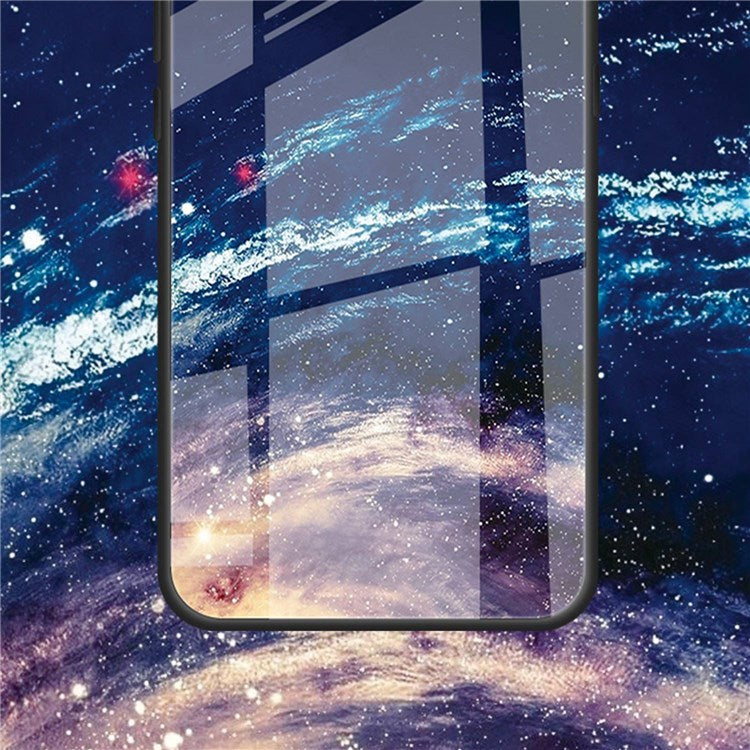 For iPhone 14 6.1 inch Shock Absorption Pattern Printing Tempered Glass Phone Case Hard PC+Soft TPU Cellphone Cover - Moon