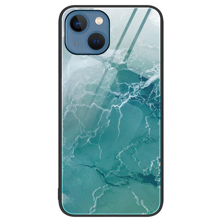 For iPhone 14 6.1 inch Phone Case Drop Proof Tempered Glass + PC + TPU Marble Pattern Cover - DL04