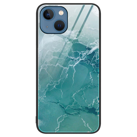 For iPhone 14 6.1 inch Phone Case Drop Proof Tempered Glass + PC + TPU Marble Pattern Cover - DL04