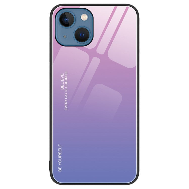 Gradient Color Design Case for iPhone 14 6.1 inch, Tempered Glass + PC + TPU Well-protected Anti-wear Mobile Phone Shell - Pink / Purple