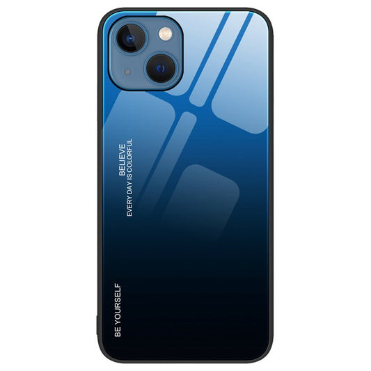 For iPhone 14 Plus 6.7 inch Gradient Color Design Phone Case Tempered Glass + PC + TPU Anti-scratch Protector - Blue / Black