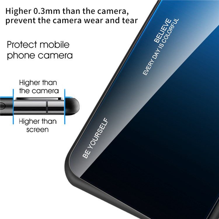 For iPhone 14 Plus 6.7 inch Gradient Color Design Phone Case Tempered Glass + PC + TPU Anti-scratch Protector - Blue / Black