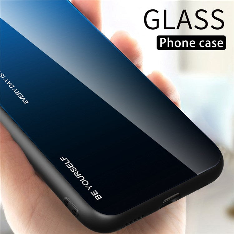 For iPhone 14 Plus 6.7 inch Gradient Color Design Phone Case Tempered Glass + PC + TPU Anti-scratch Protector - Cyan / Blue