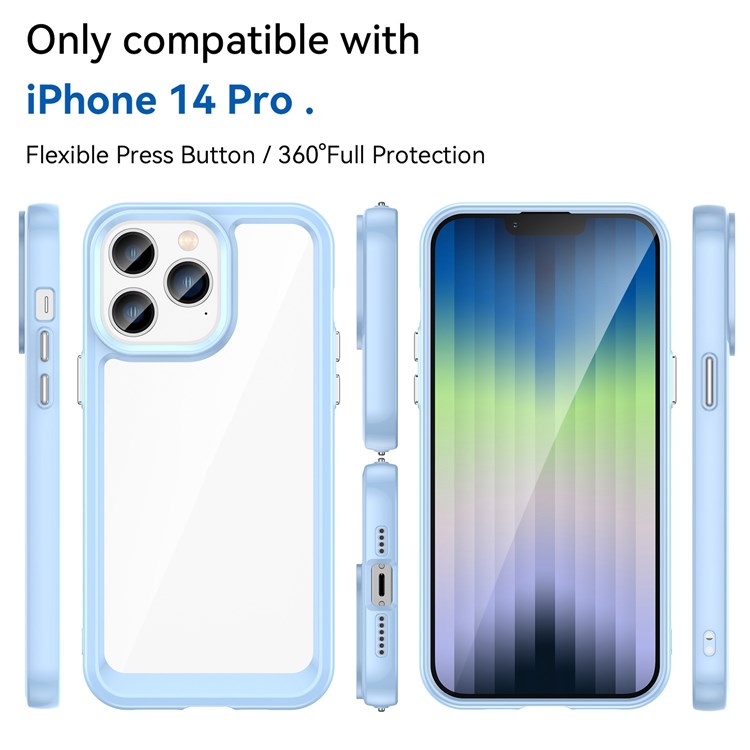 TPU + Acrylic Clear Phone Case for iPhone 14 Pro 6.1 inch, Stylish Anti-drop Anti-fingerprint Cellphone Back Cover - Blue