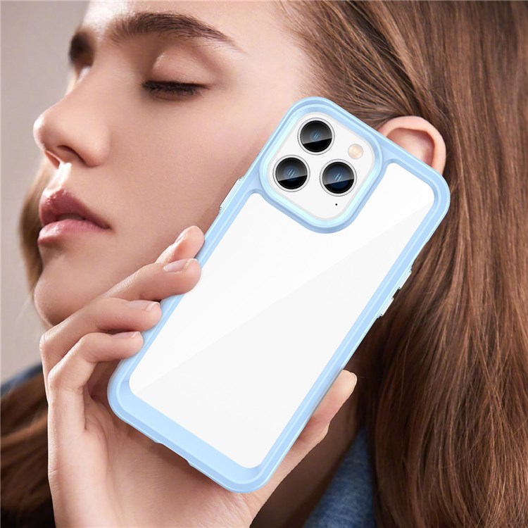 TPU + Acrylic Clear Phone Case for iPhone 14 Pro 6.1 inch, Stylish Anti-drop Anti-fingerprint Cellphone Back Cover - Blue