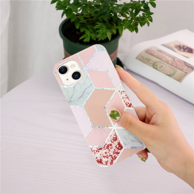 For iPhone 14 6.1 inch IMD TPU Phone Case Fashionable Electroplating Various Pattern Phone Shell - Pink / Rhombus