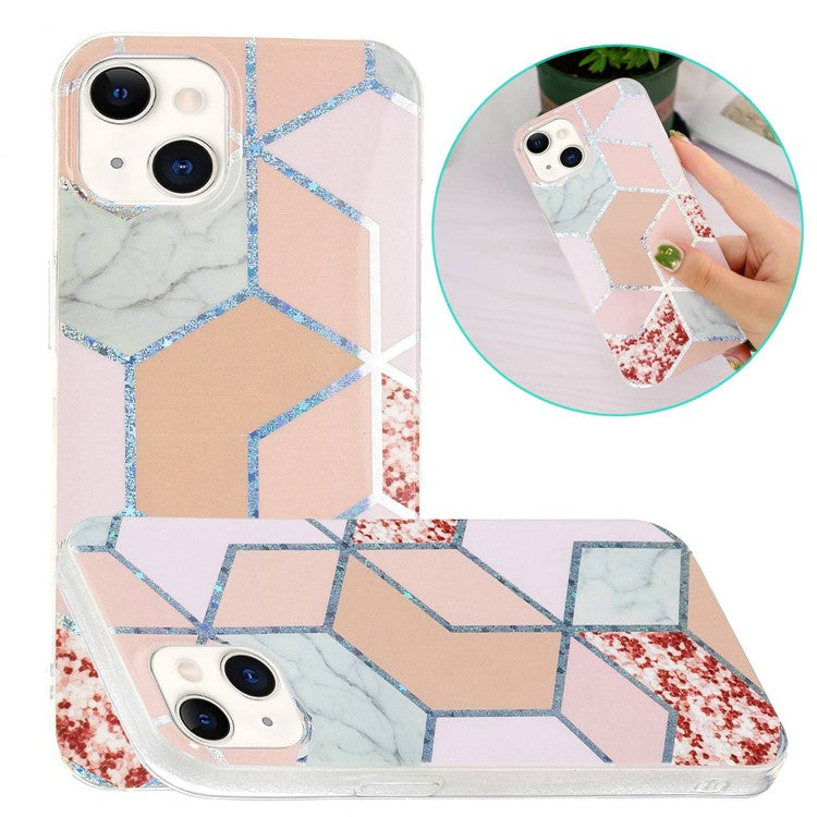 For iPhone 14 6.1 inch IMD TPU Phone Case Fashionable Electroplating Various Pattern Phone Shell - Pink / Rhombus
