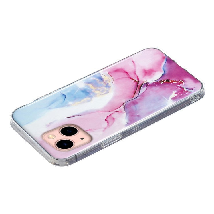IMD Marble Pattern TPU Case for iPhone 14 6.1 inch, Wear-resistant Well-protected Cell Phone Cover - Pink / Blue