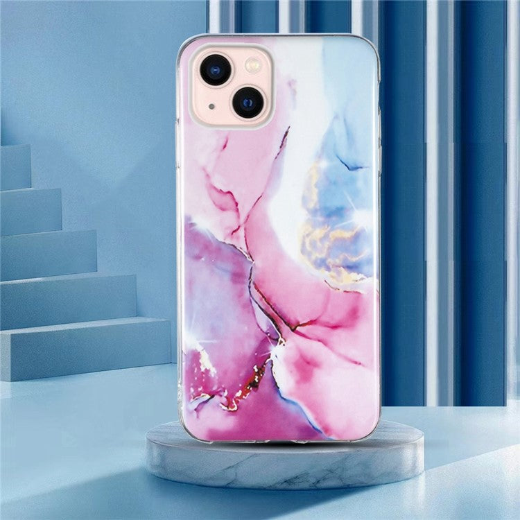 IMD Marble Pattern TPU Case for iPhone 14 6.1 inch, Wear-resistant Well-protected Cell Phone Cover - Pink / Blue