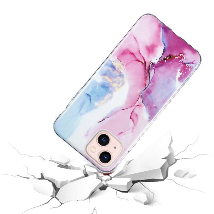 IMD Marble Pattern TPU Case for iPhone 14 6.1 inch, Wear-resistant Well-protected Cell Phone Cover - Pink / Blue