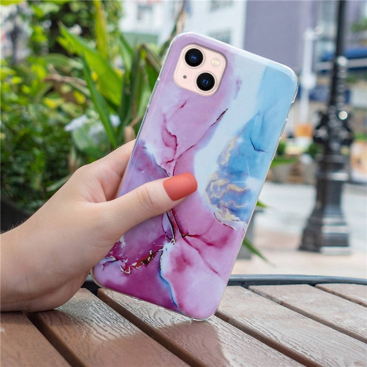 IMD Marble Pattern TPU Case for iPhone 14 6.1 inch, Wear-resistant Well-protected Cell Phone Cover - Pink / Blue