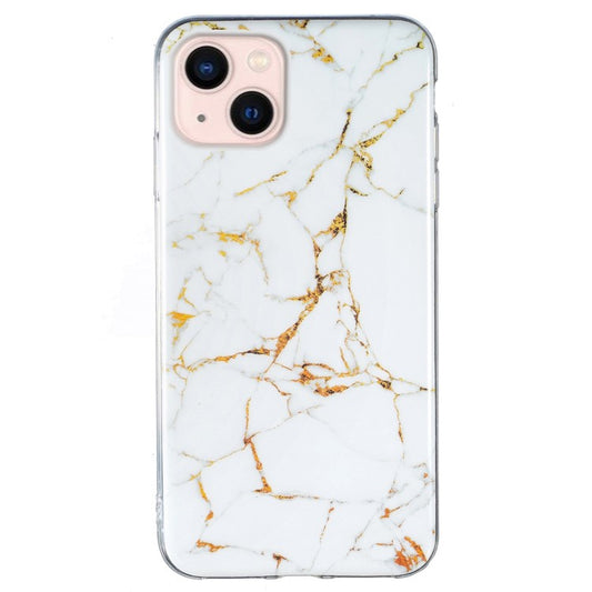 Soft TPU Case for iPhone 14 Plus 6.7 inch, IMD Marble Pattern Shockproof Anti-fall Mobile Phone Shell - White