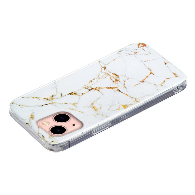 Soft TPU Case for iPhone 14 Plus 6.7 inch, IMD Marble Pattern Shockproof Anti-fall Mobile Phone Shell - White