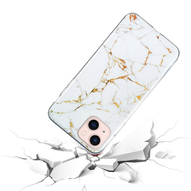 Soft TPU Case for iPhone 14 Plus 6.7 inch, IMD Marble Pattern Shockproof Anti-fall Mobile Phone Shell - White