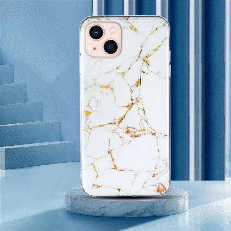 Soft TPU Case for iPhone 14 Plus 6.7 inch, IMD Marble Pattern Shockproof Anti-fall Mobile Phone Shell - White
