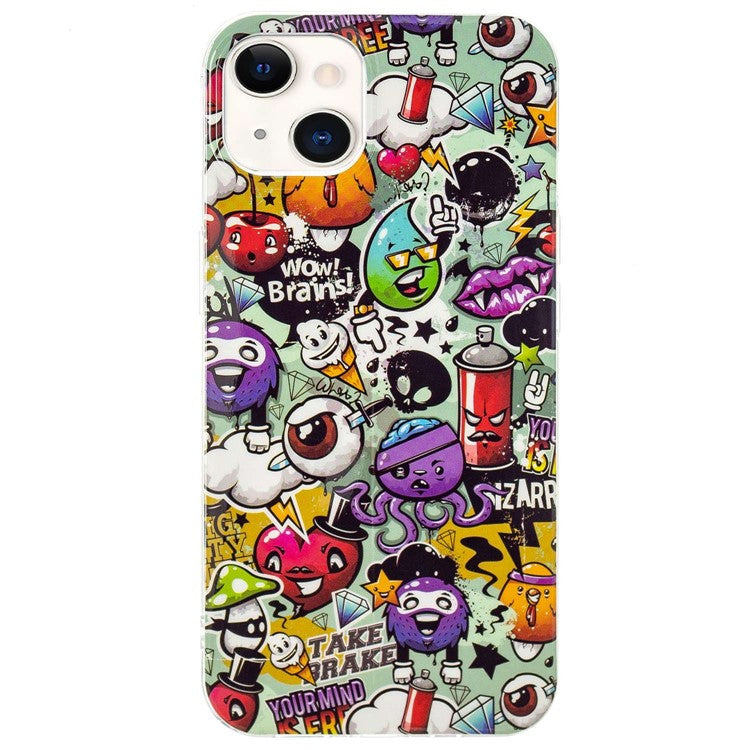 For iPhone 14 6.1 inch Luminous Noctilucent Pattern Design IMD Back Cover Soft TPU Case Anti-scratch Anti-wear Phone Case - Garbage