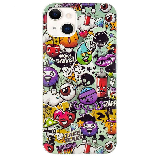 For iPhone 14 6.1 inch Luminous Noctilucent Pattern Design IMD Back Cover Soft TPU Case Anti-scratch Anti-wear Phone Case - Garbage